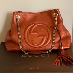 Gucci Soho Medium Burnt Orange Metallic Leather Tote